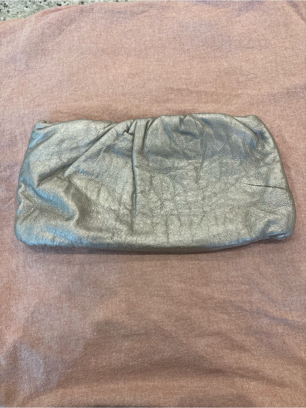 CALYPSO Christiane Celle Metallic Silver Gathered Leather Clutch